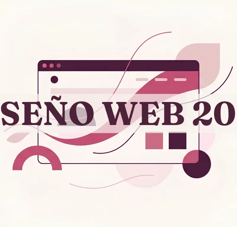 Ilustración de tendencias de diseño web 2026 con una ventana de navegador minimalista y el texto "Diseño web 2026" en tonos rosa y ciruela